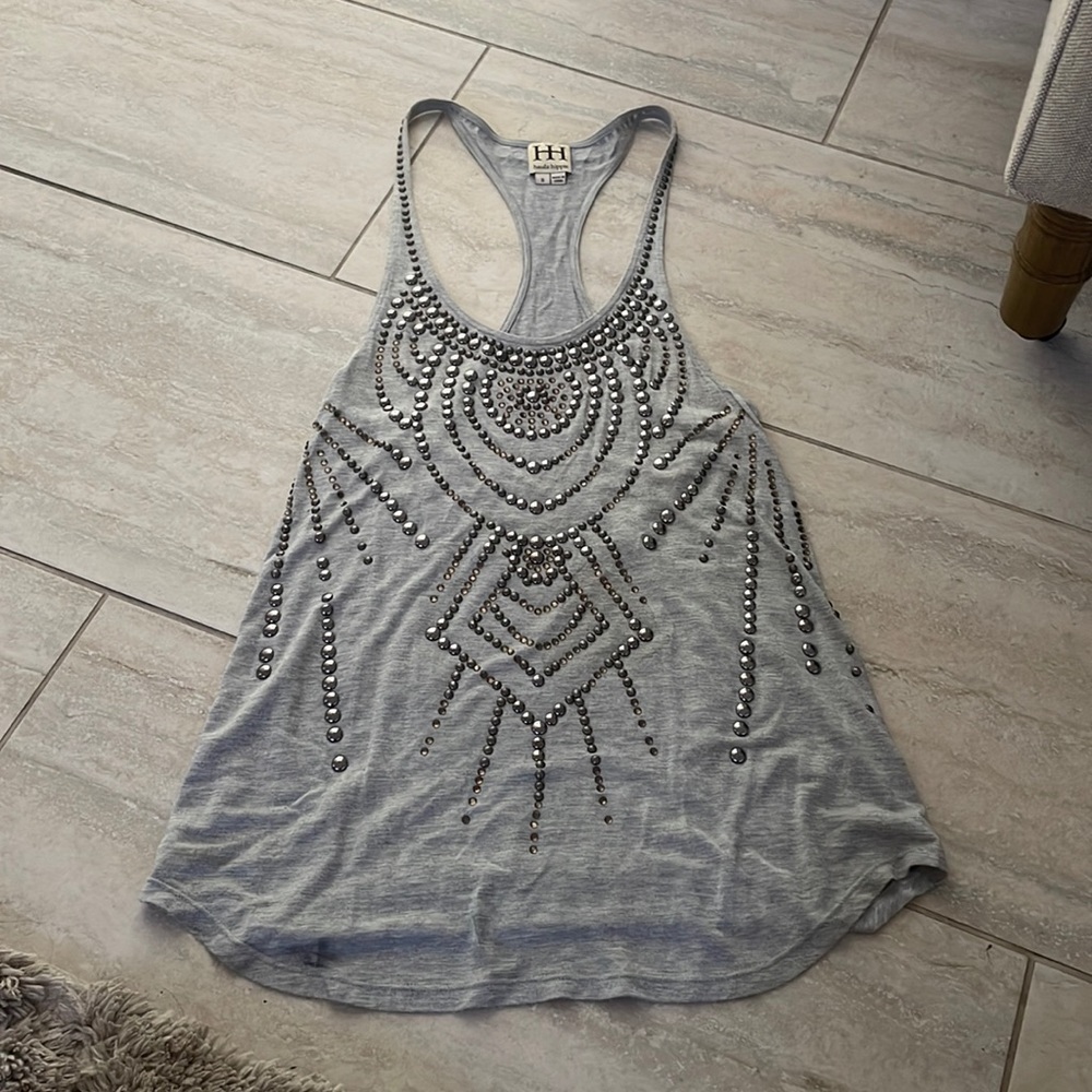 Haute Hippie embellished grey tank Small